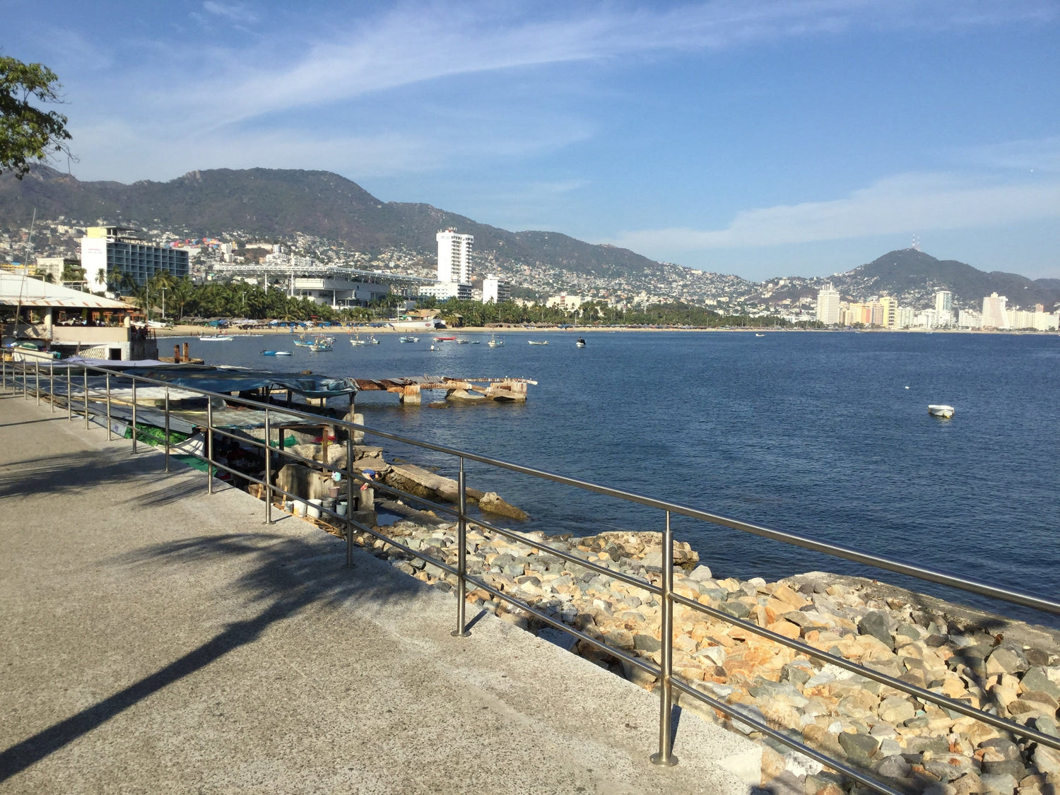 View of the water and mountains in the background, in Acapulco, Mexico