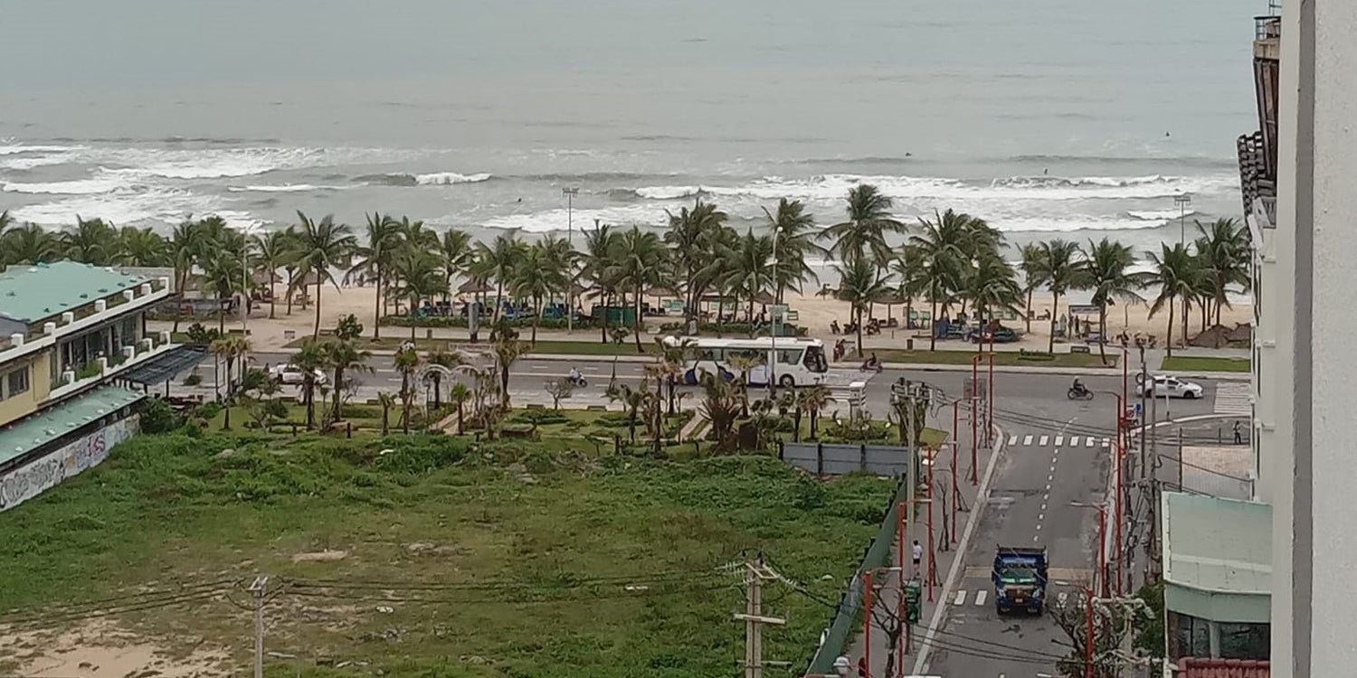 Muggy day in Da Nang, Vietnam. View from the balcony to the ocean