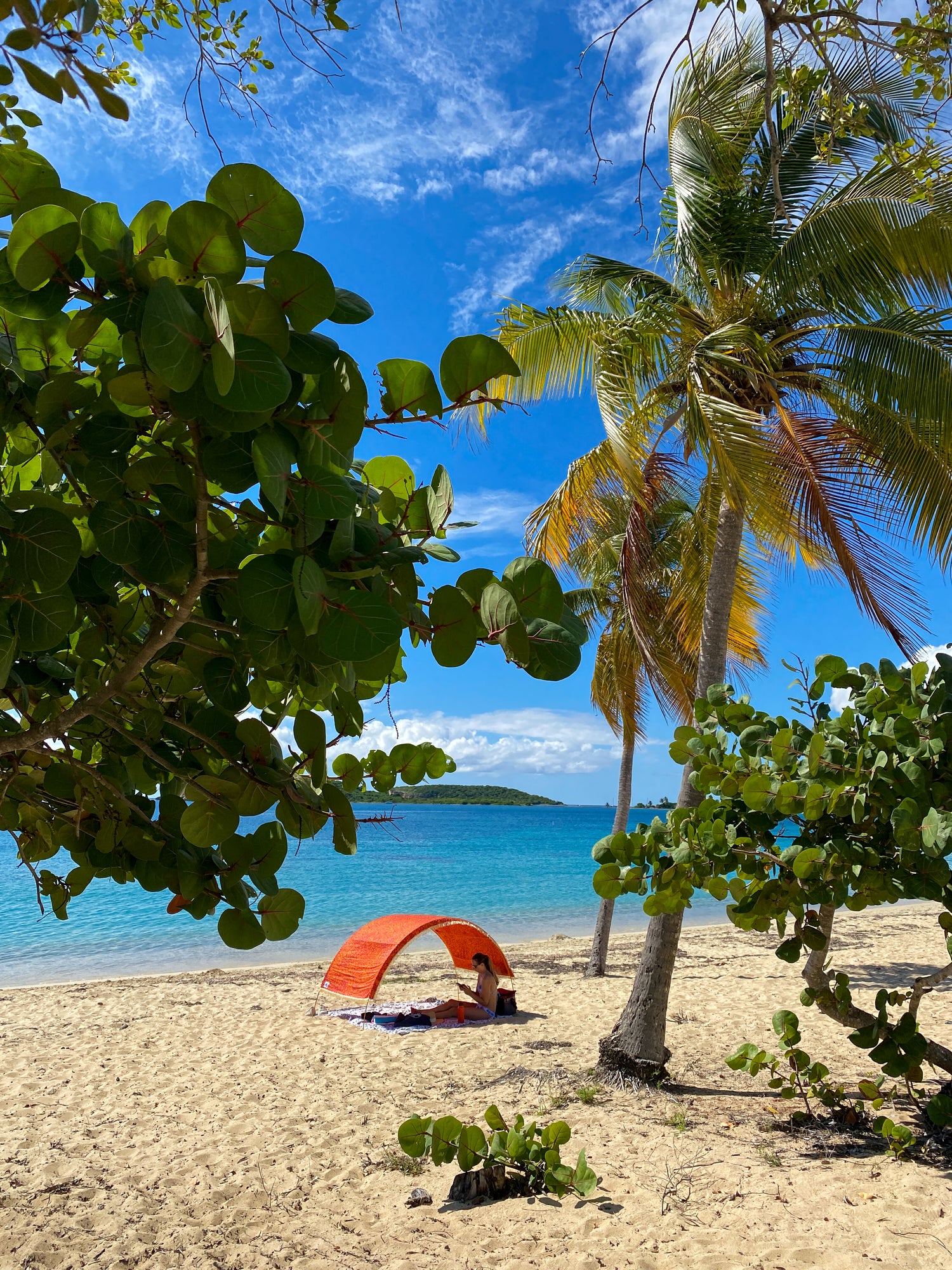 Easy cool shade tent by Suniela on a secluded beach in Puerto Rico