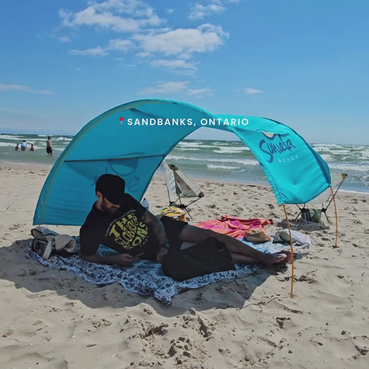 Suniela Beach shade cabana resisting strong winds on beaches around the world
