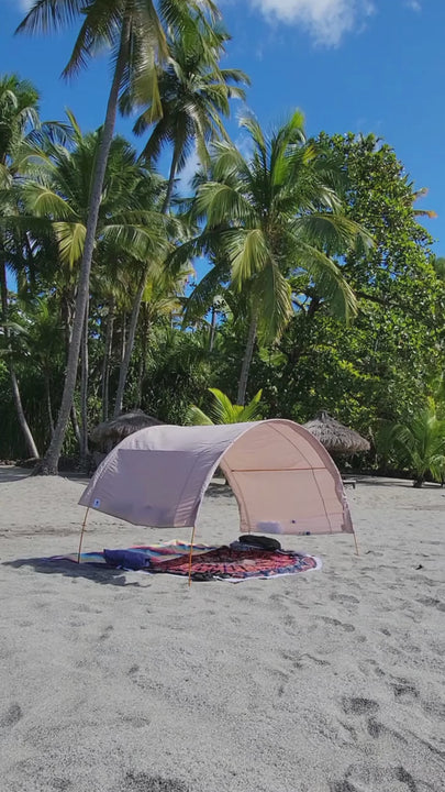 Boho cotton beach roundie and sand coloured Suniela shade tent