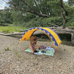 Poratble boho shade tent canopy by Suniela Beach_printMacaw